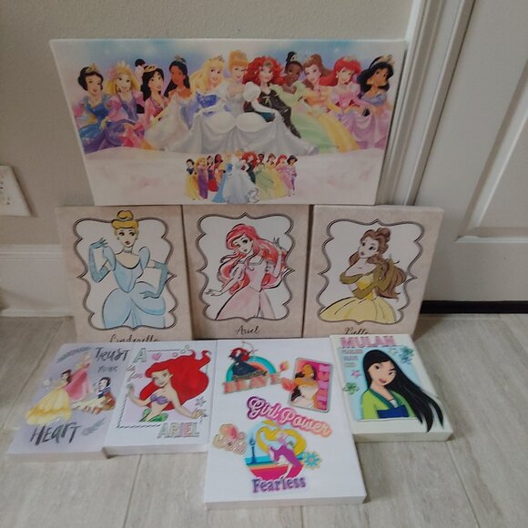 Disney Princess Canvas wall art Artissimo Belle Cinderella Ariel Jasmine lot 8 - Picture 1 of 11